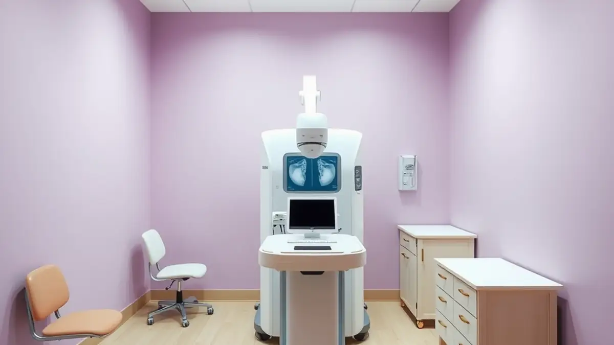 Aparelho de mamografia digital na sala de exame, sem ninguém