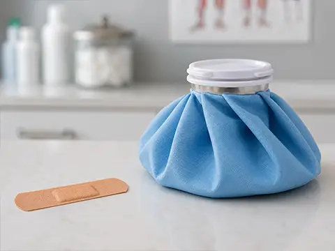 Curativo adesivo e bolsa de gelo, cuidados logo após a biópsia